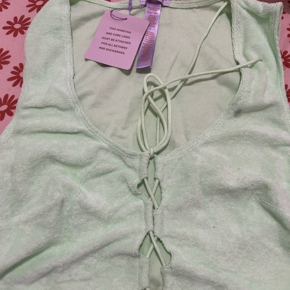 Savage X Fenty Light Green Lace-Up Pajama Top and Bottoms - Picture 2 of 12